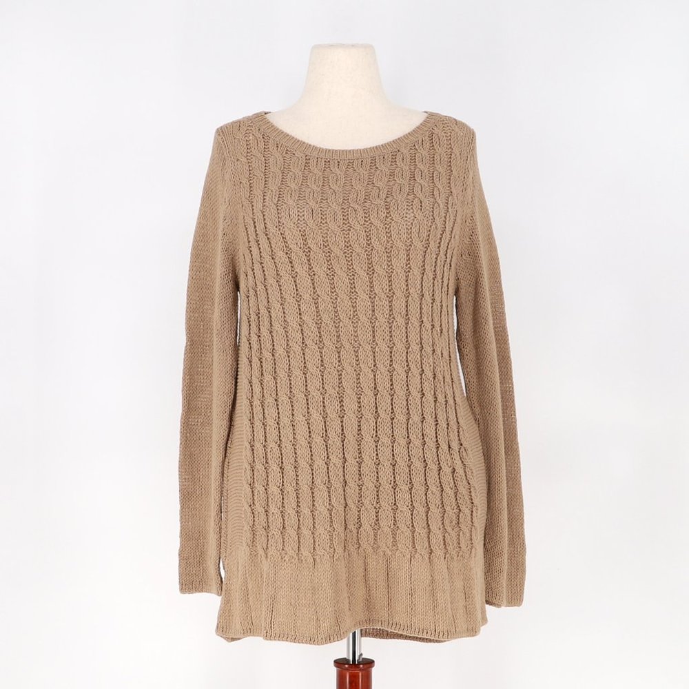 NWT WOODEN SHIPS Soft Cable Knit Tunic Sweater in Tan Size M/L